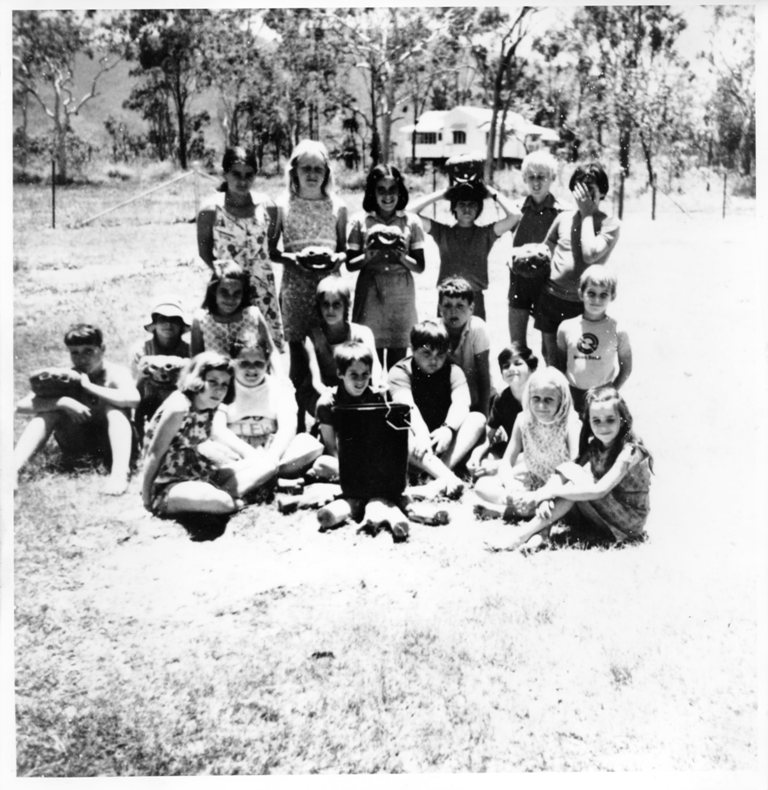 Students from Grades 4 to 7, on Halloween Day, Majors Creek State School, 1977. 