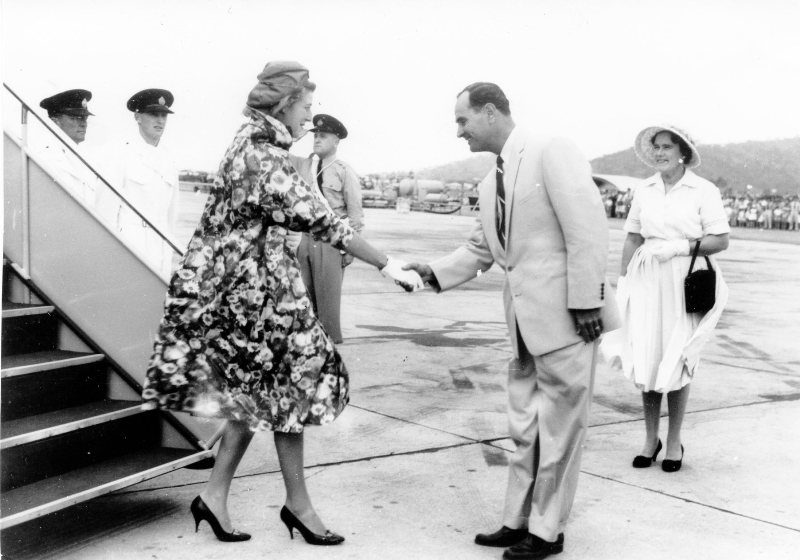 Townsville Mayor, Angus Smith and Mrs Smith greet Princess Alexandra on her arrival in Townsville 