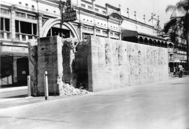 Start of demolition of air raid shelter, Flinders Street, 1946 
