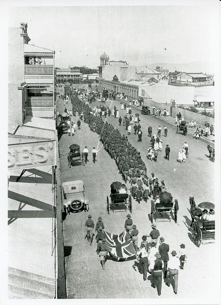 Armistice Day parade, Flinders Street, Townsville City, Townsville, 11 November 1918