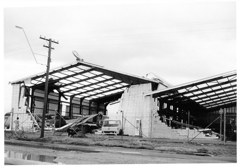 Sigi Graf's workshop, Hugh Street, Garbutt showing damage caused by Cyclone Althea 