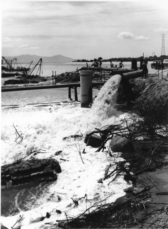 Suction dredge working on Harbour Board reclamation, South Townsville, 1967 