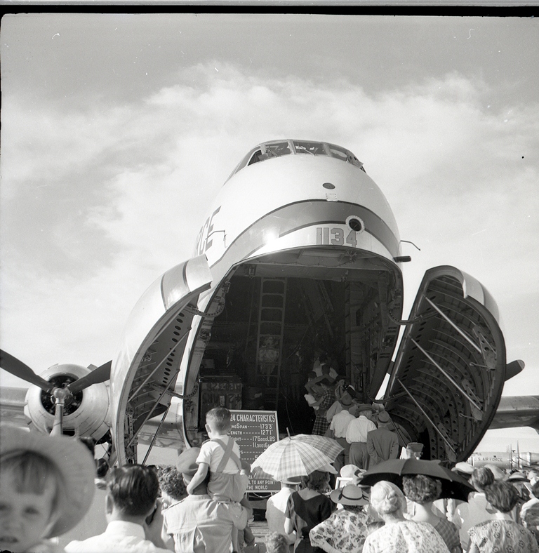 U.S.A.F. Globe Master, support aircraft for the mid air refuelling operation, Garbutt RAAF Base, Townsville, 19 May 1955
