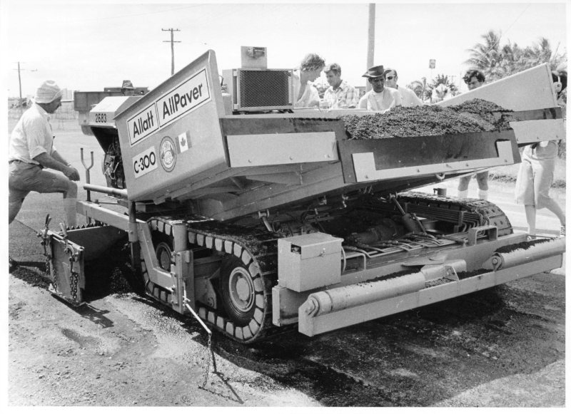 Council's new bitumen layer in use, Townsville, 1977. 
