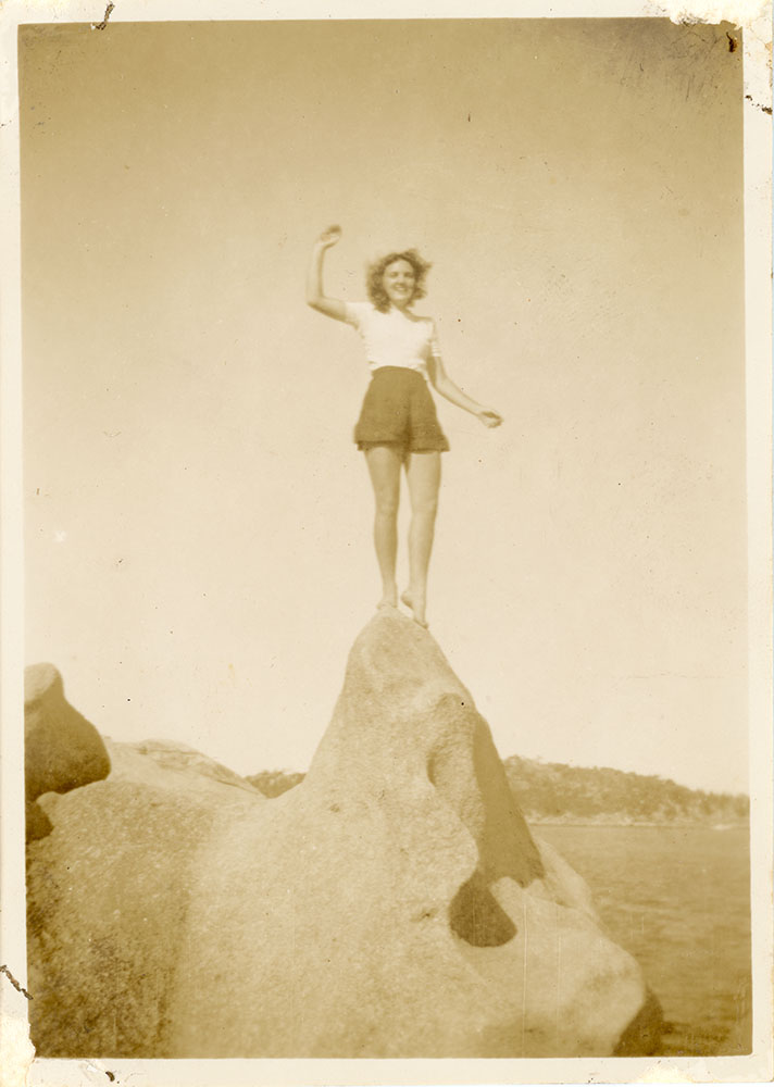 Family photograph from the Quelch Forno collection : Beryl Forno standing on a rock