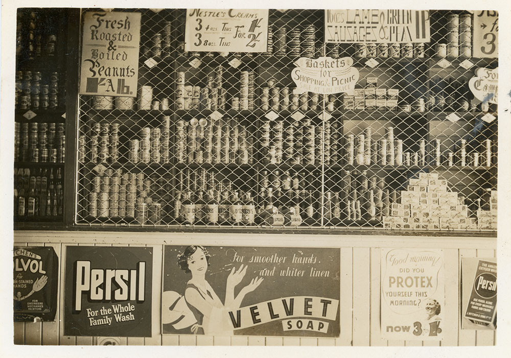 Stock and advertising at Philip Leong's first shop, Townsville, 1940's