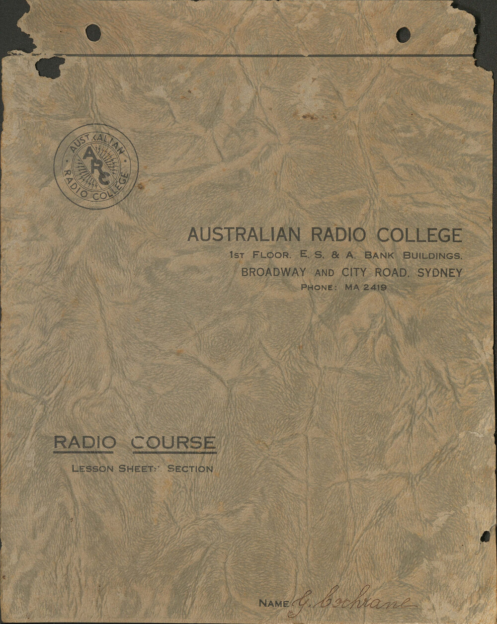 Australian Radio College, Radio course lesson sheets