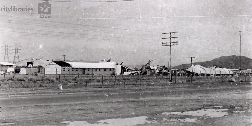 RAAF buildings near Council workshops damaged by Cyclone Althea, Townsville, 25 December 1971