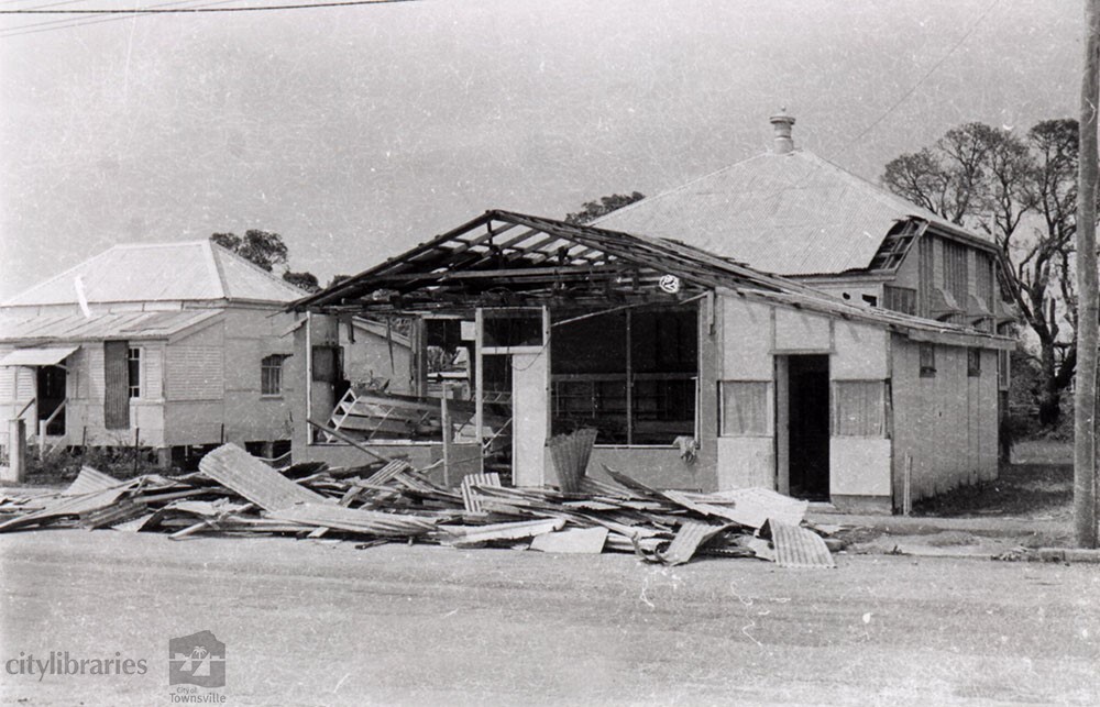 Shop damaged by Cyclone Althea, Stagpole Street, West End, Townsville, 25 December 1971