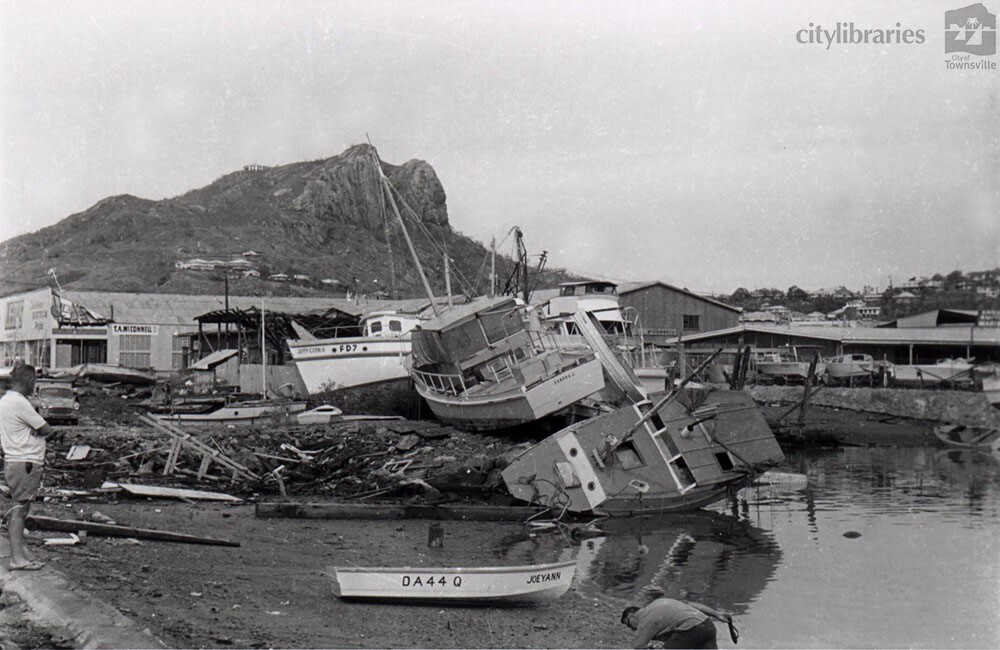 Swing basin near Matt Taylor's boatshed following Cyclone Althea, Palmer Street, South Townsville, 25th December, 1971
