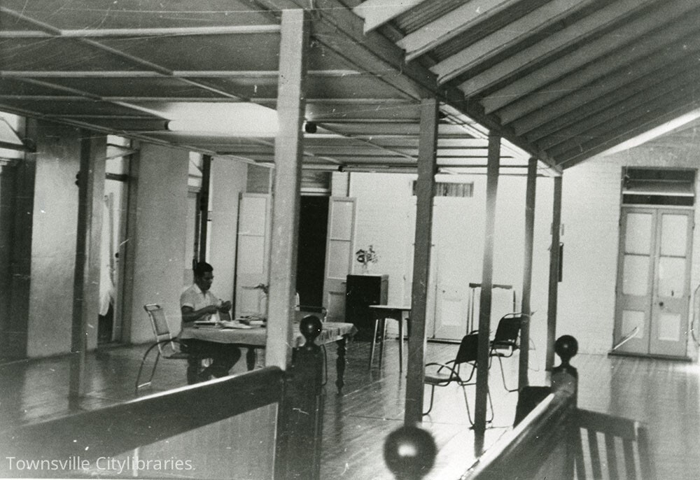Upstairs interior of Lowth's Hotel, corner of Flinders and Stanley Streets, Townsville City, Townsville, 1965