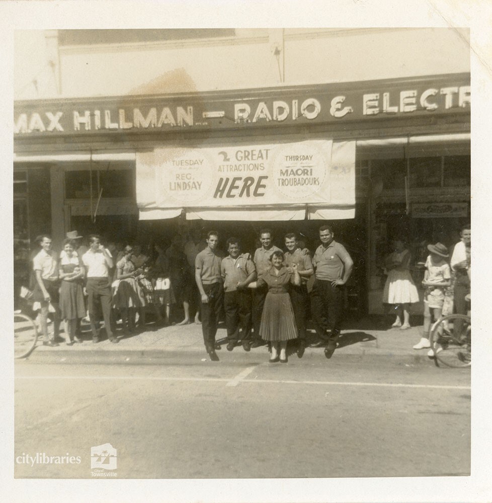 The Maori Troubadors in front of Max Hillman's Flinders Street store, Townsville, ca. 1960