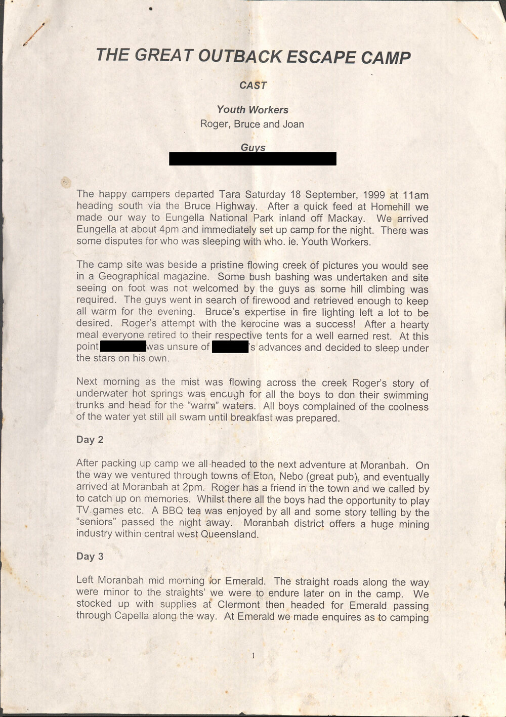 "The great outback escape camp", story written by resident of TARA (Therapeutic Adolescent Residential Assessment Unit)