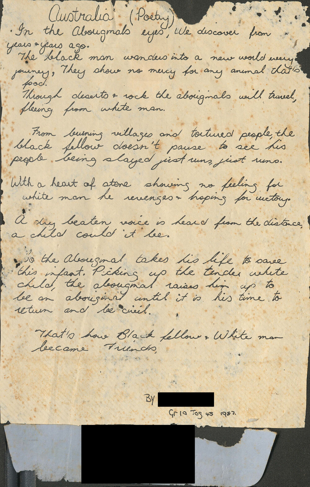 "Australia", poem by resident of Carramar Children's Home