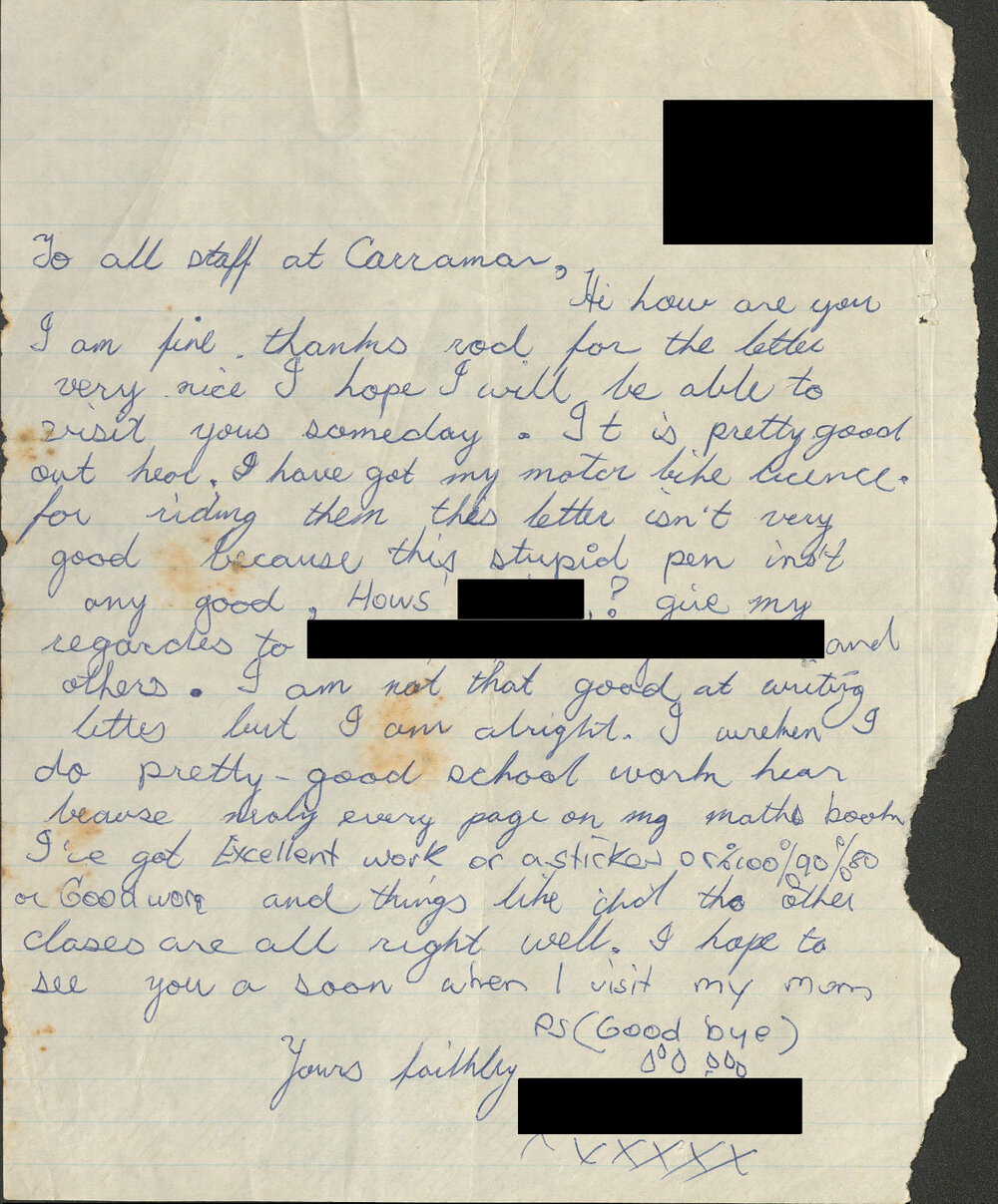 Letter from Carramar Children's Home to Townsville General Hospital Dental Clinic