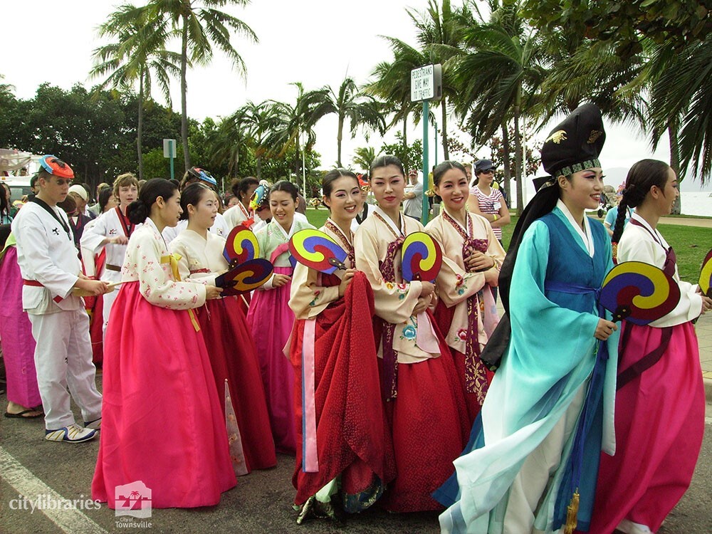 Performers from Suwon City Korea in the Tropigo Carnival parade at Cultural Fest, The Strand, Townsville, 18 August 2007