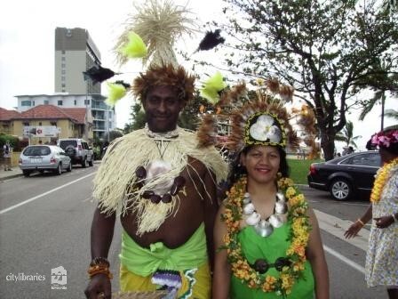 Performers from Townsville Cook Islands Dance Group in the Tropigo Carnival parade at Cultural Fest, The Strand, Townsville, 18 August 2007