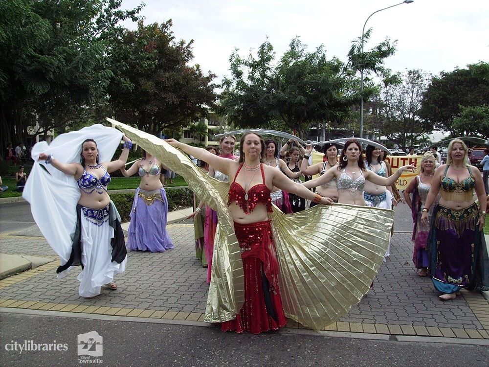 Scimitar Moon Bellydancers in the Tropigo Carnival parade at Cultural Fest, The Strand, Townsville, 18 August 2007