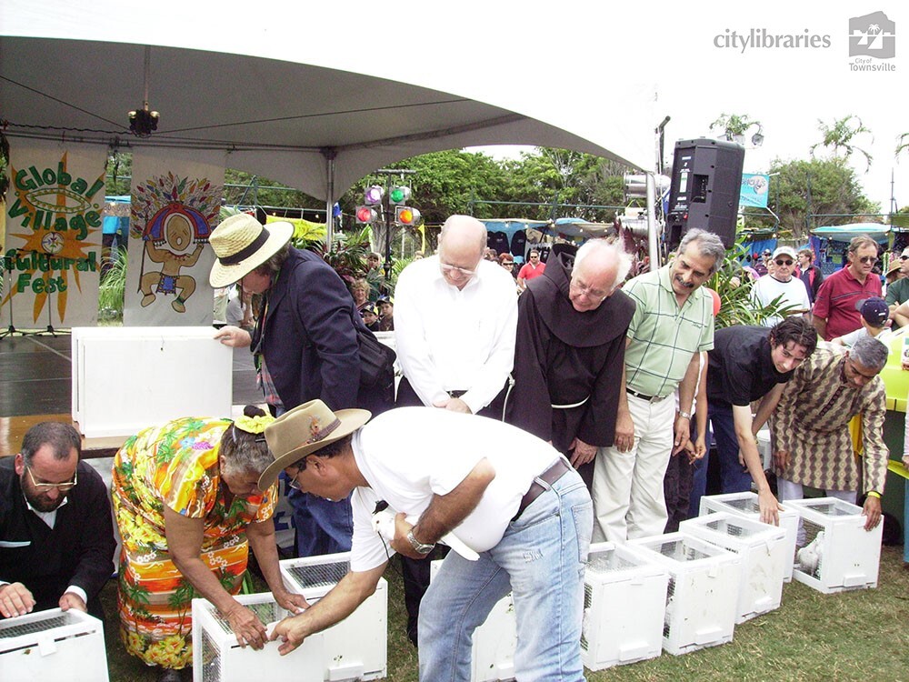 Peace pigeon release at Cultural Fest, Strand Park, Townsville, 19 August 2007