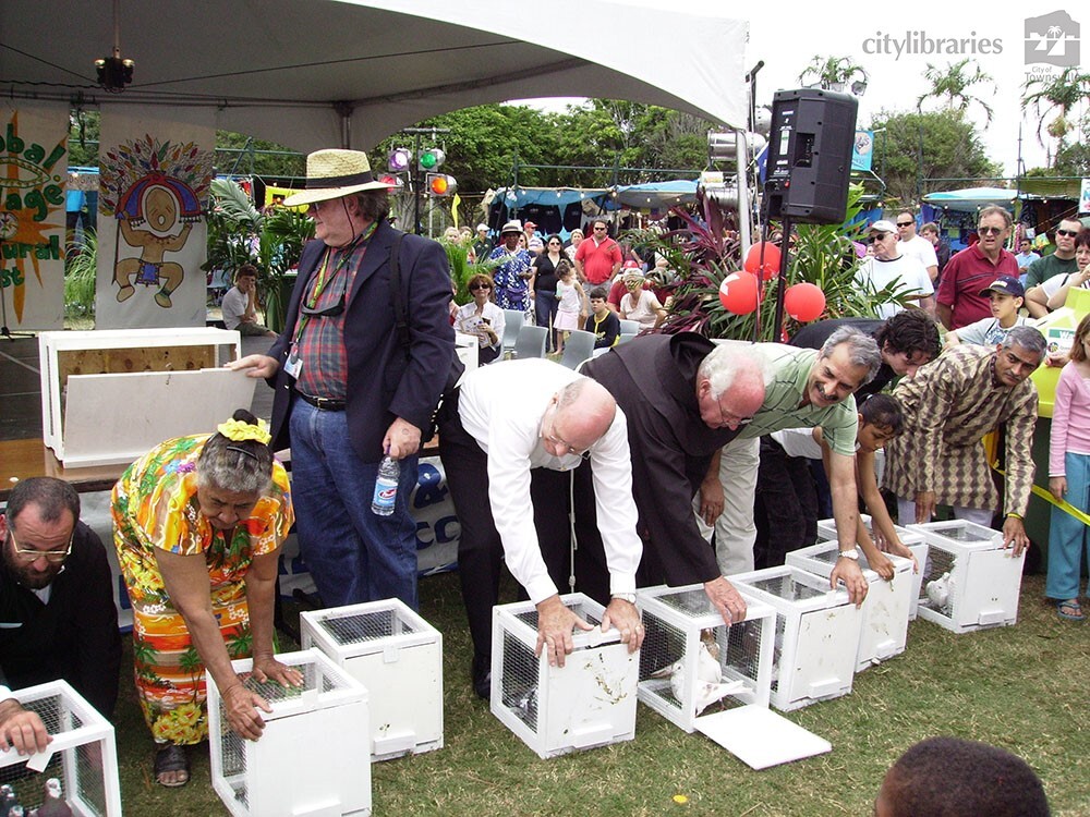 Peace pigeon release at Cultural Fest, Strand Park, Townsville, 19 August 2007