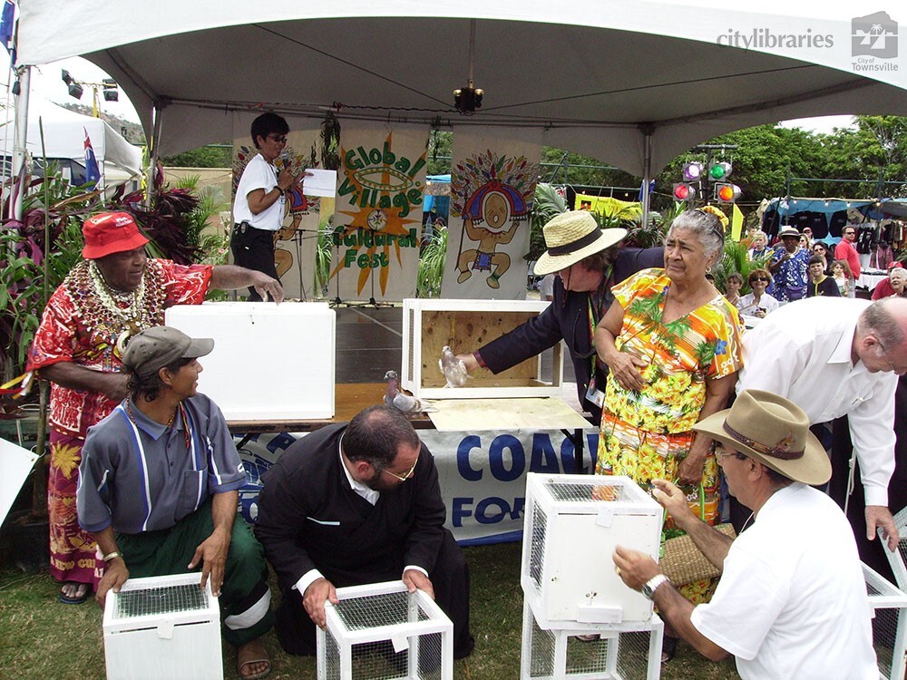 Peace pigeon release at Cultural Fest, Strand Park, Townsville, 19 August 2007