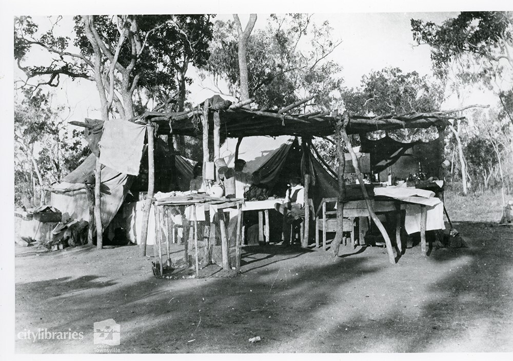 Bush dwelling dining room, Townsville, n.d