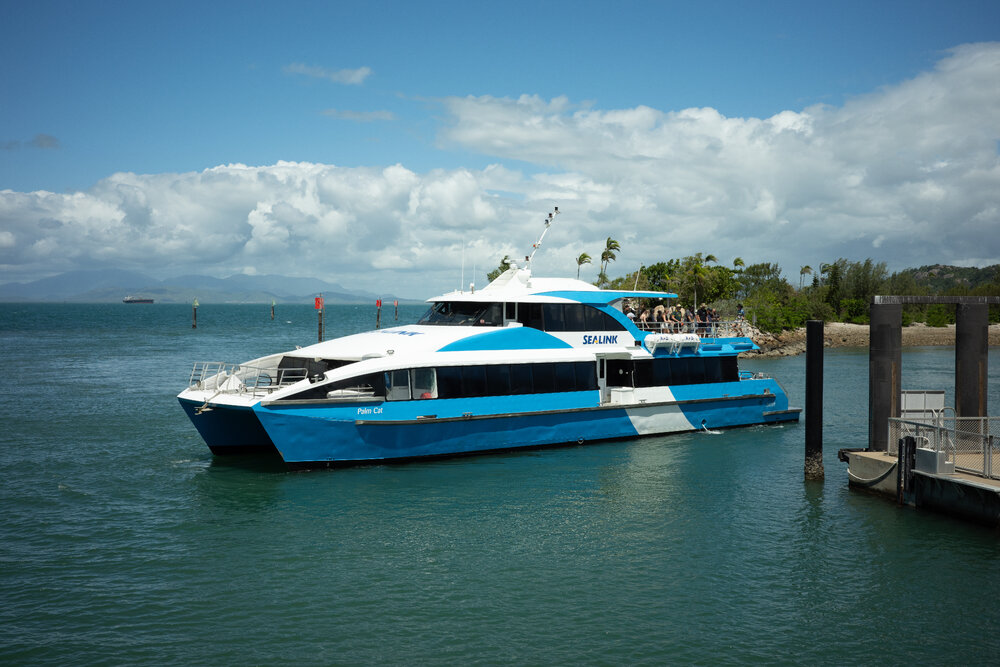 Sealink Palm Cat arriving Nelly Bay Ferry Terminal, Nelly Bay, Townsville, 3 April 2024
