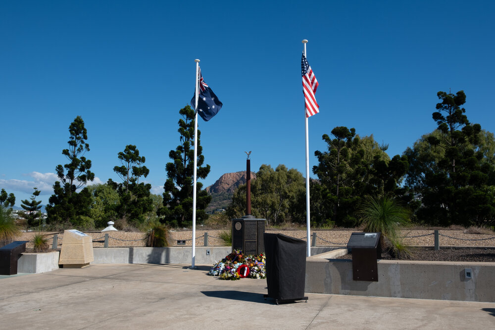 Australian and the United States flags at Kissing Point Fort, North Ward, Townsville, 16 August 2025