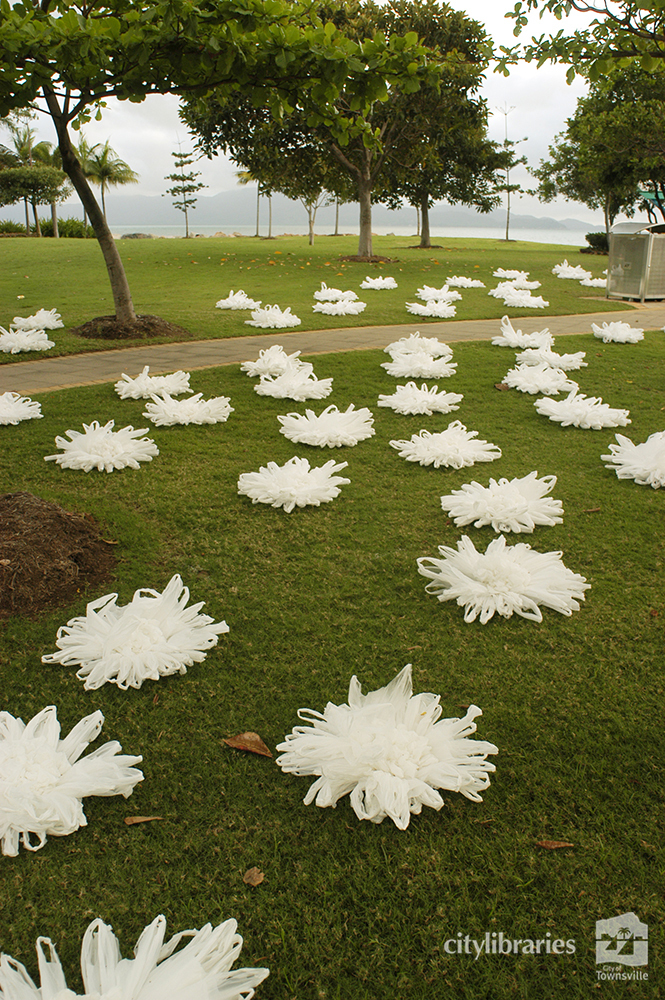 "Authentic Fake" public art installation by Julie Wilson Foster, Strand Ephemera, Townsville, 2003