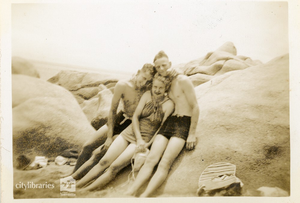 Les, Nill, Dick at Picnic Bay, Magnetic Island, 18 November 1945