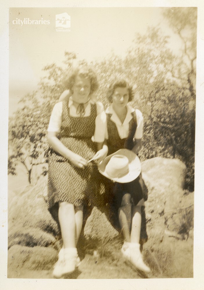 Esther Walton and June Barton at Picnic Bay, Magnetic Island, New Years Day, 1 January 1946