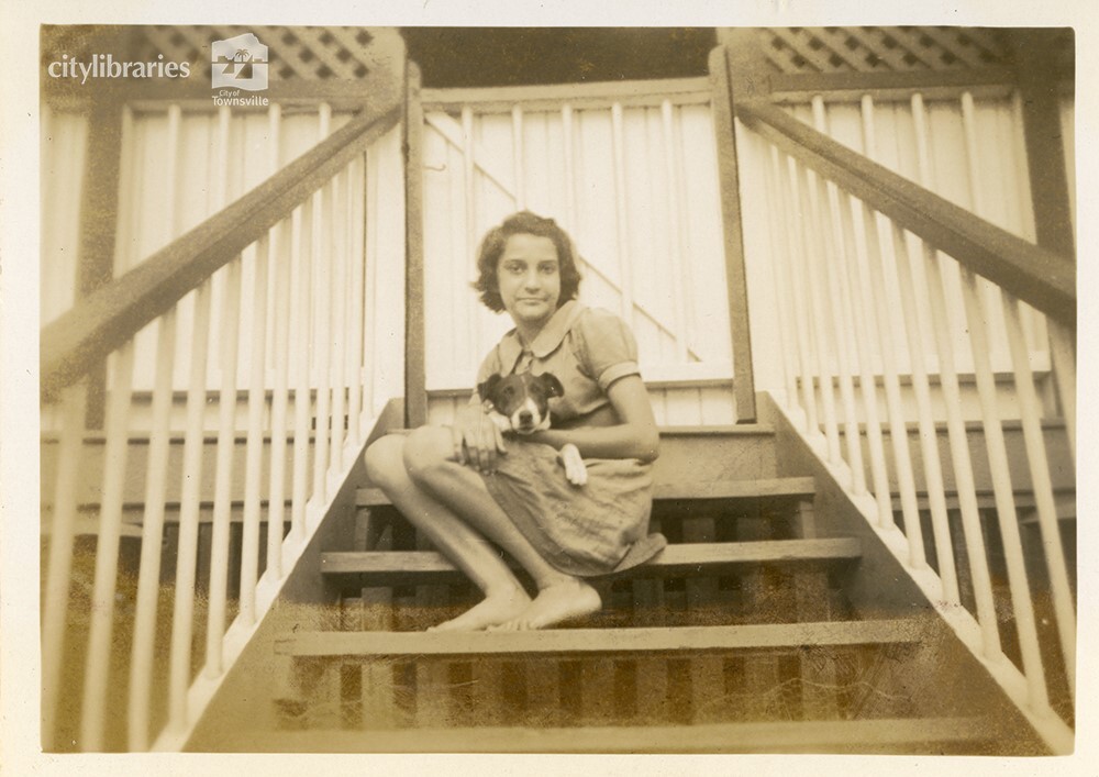 June with puppy, "Little Boy", Townsville, January 1946