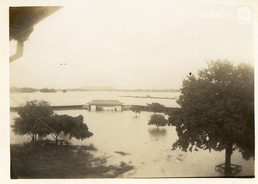 Ticket box at Cluden racecourse during flood, Townsville, [10 February 1946]