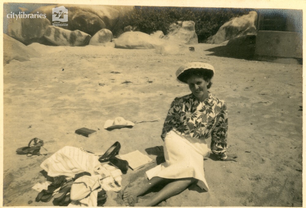 Mrs Roffe at Picnic Bay, Magentic Island, 24 February 1946