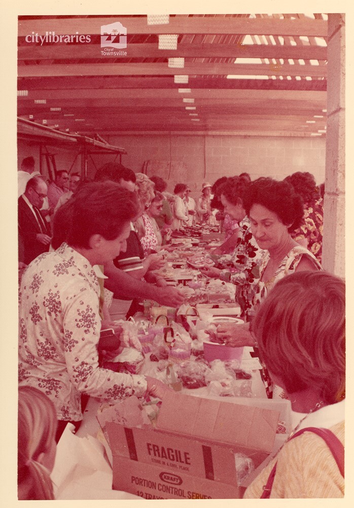 Food being served at the laying of the foundation stone, Masonic Home for the Aged, Townsville, 1977