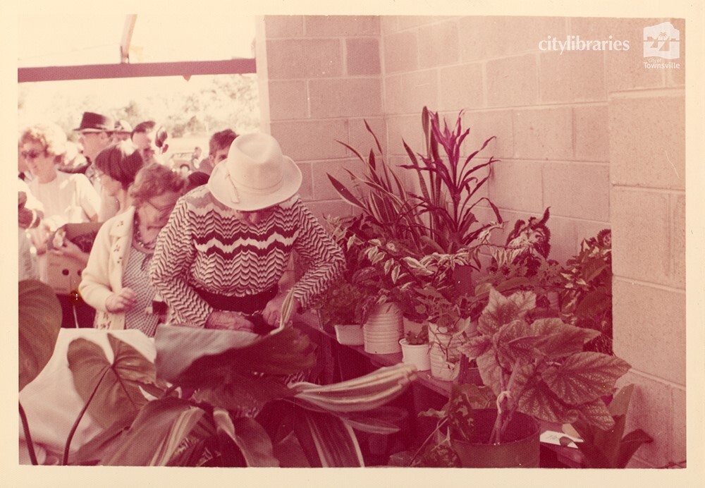 Crowd and plants at the laying of the foundation stone, Masonic Home for the Aged, Townsville, 1977