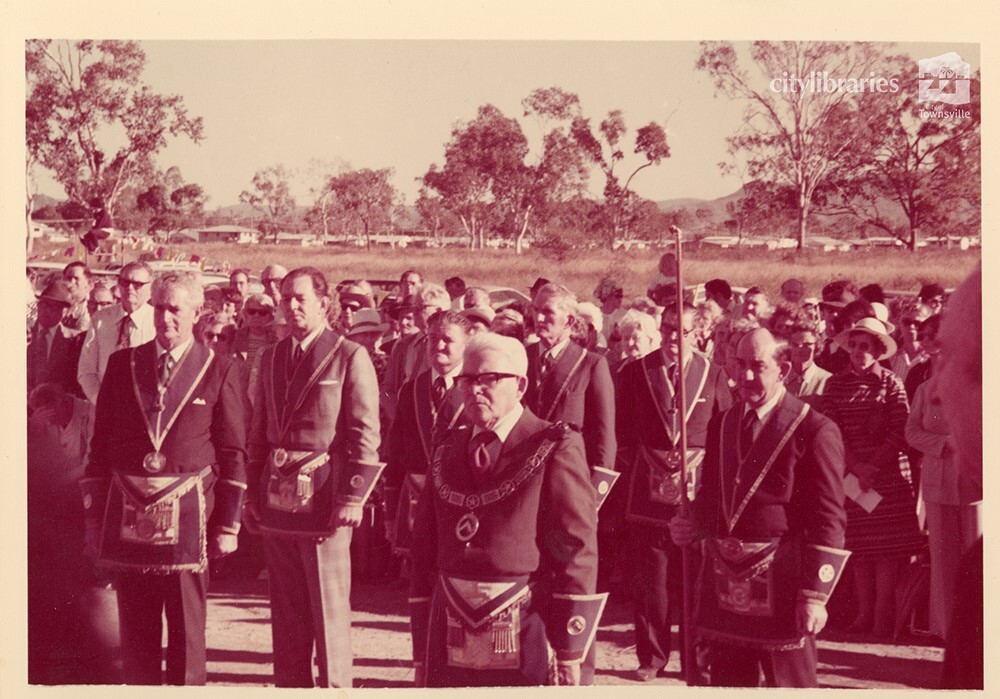 Freemasons at the laying of the foundation stone, Masonic Home for the Aged, Townsville, 1977