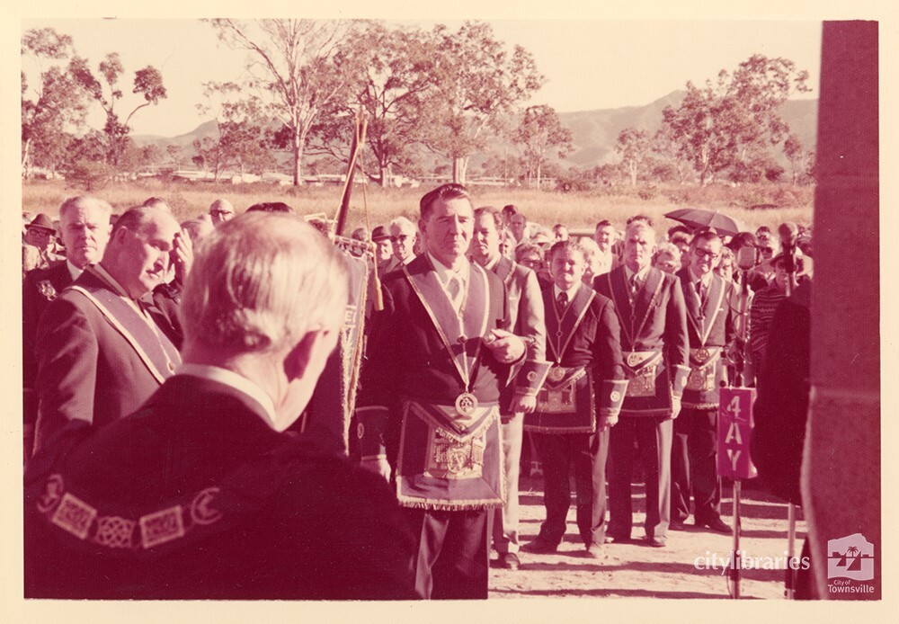 Freemasons at the laying of the foundation stone, Masonic Home for the Aged, Townsville, 1977
