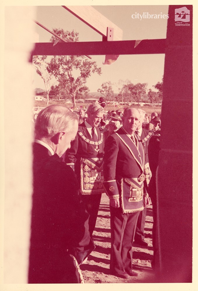 Freemasons at the laying of the foundation stone, Masonic Home for the Aged, Townsville, 1977