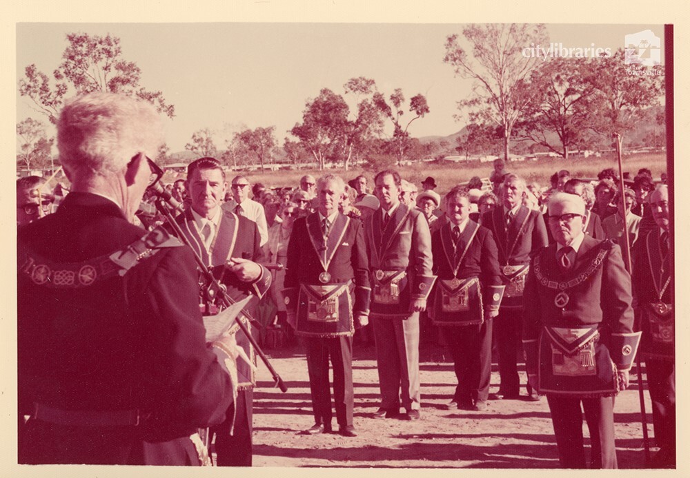 Freemasons at the laying of the foundation stone, Masonic Home for the Aged, Townsville, 1977