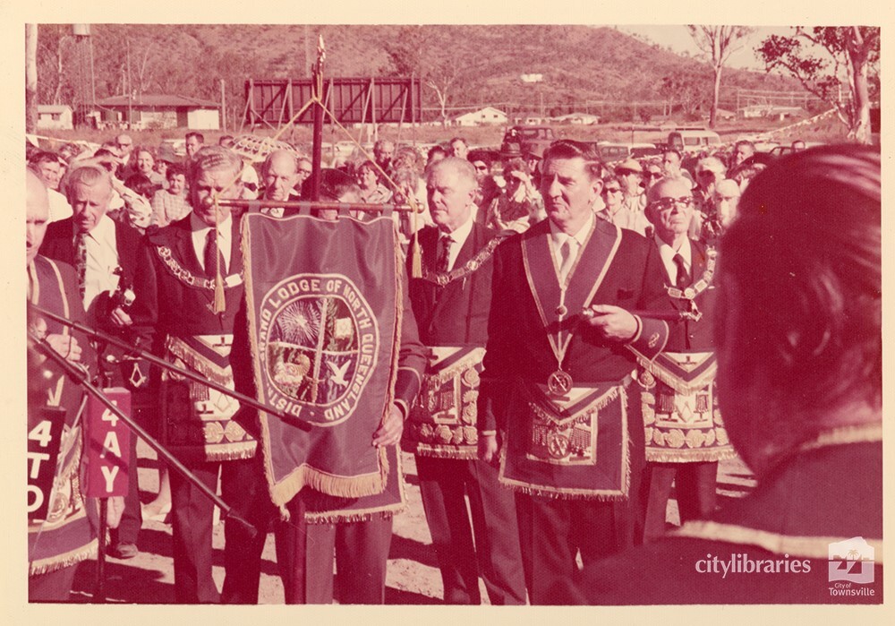 Freemasons at the laying of the foundation stone, Masonic Home for the Aged, Townsville, 1977