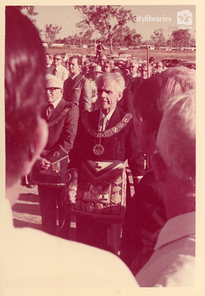 Freemasons at the laying of the foundation stone, Masonic Home for the Aged, Townsville, 1977