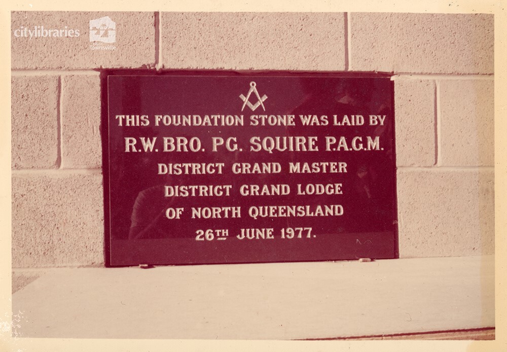 The foundation stone at the Masonic Home for the Aged, Townsville, 1977