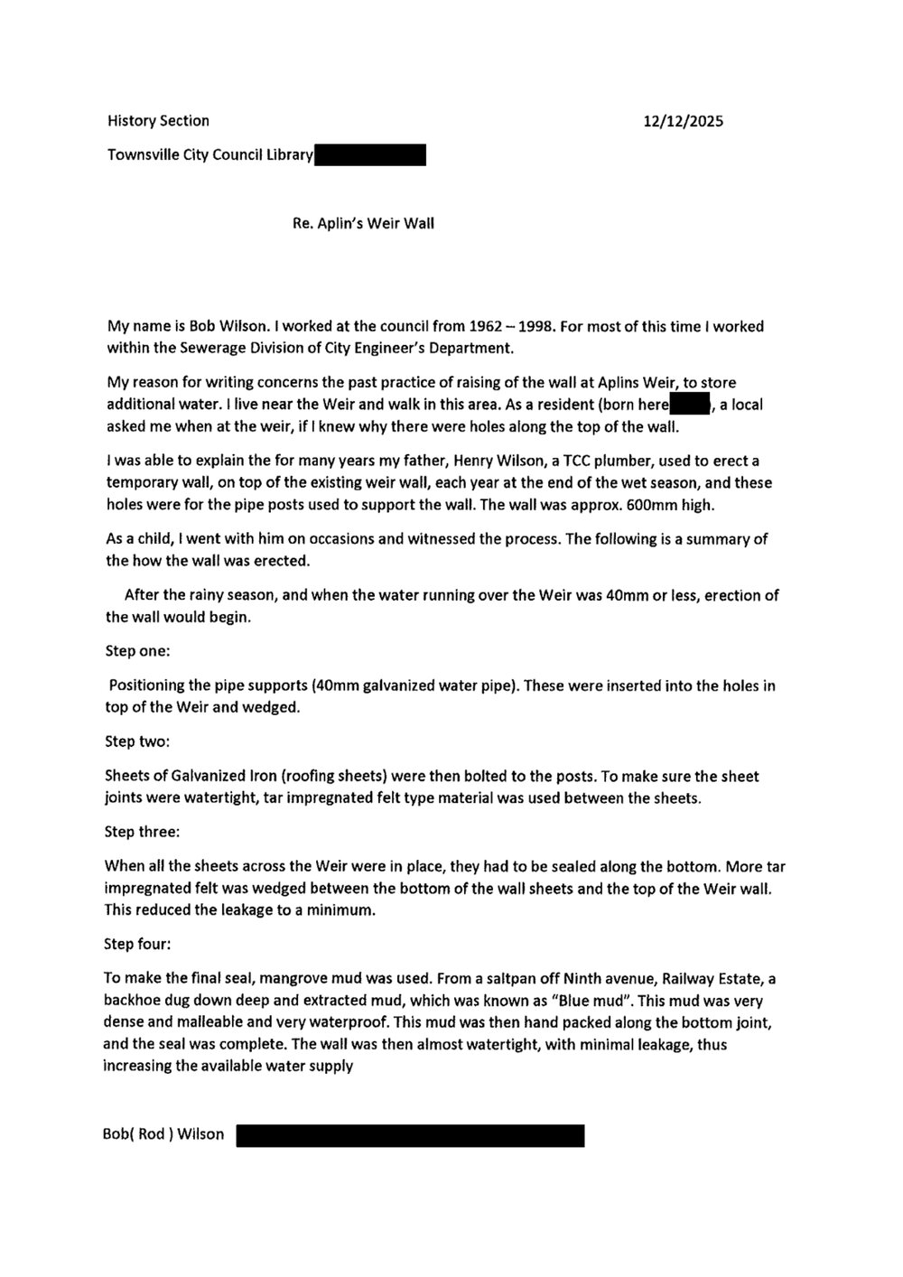 Raising Aplin's Weir wall, Townsville, ca. 1950