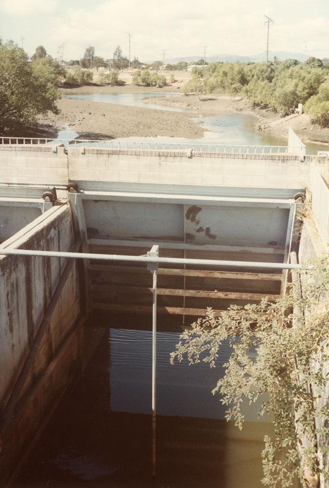 Floodgate structure on Woolcock canal, Townsville, 1984