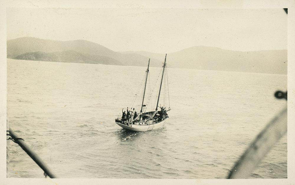Sail boat in Horseshoe Bay, Magnetic Island, [between 1908 and 1930].