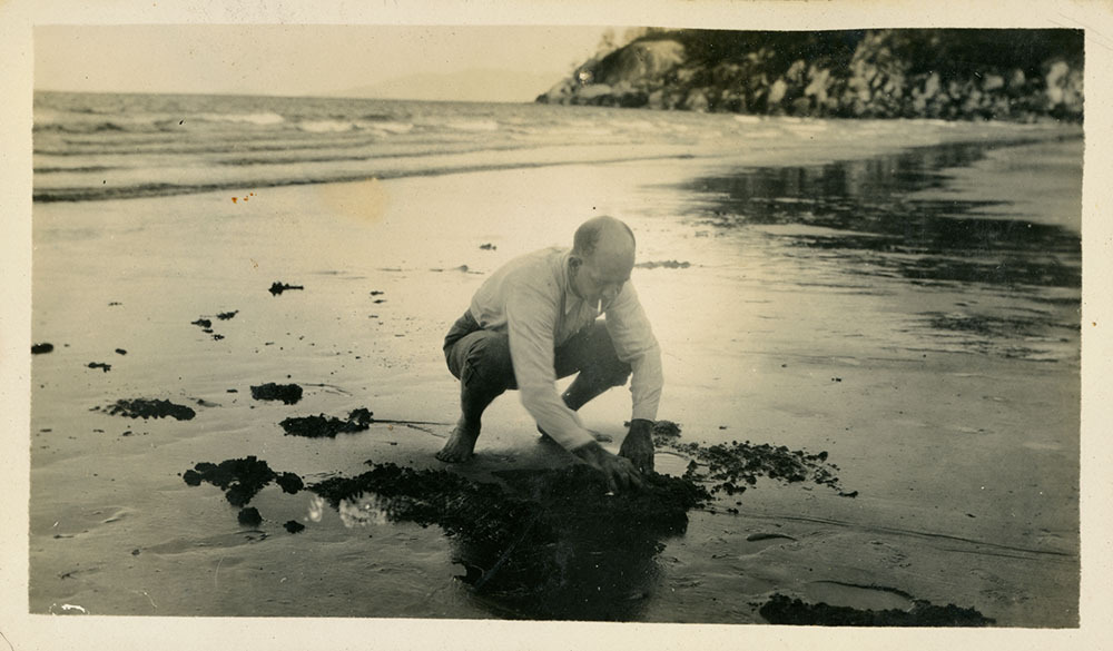 Arthur (Doug) Armstrong on the beach at Alma Bay, Magnetic Island, [between 1908 and 1930].