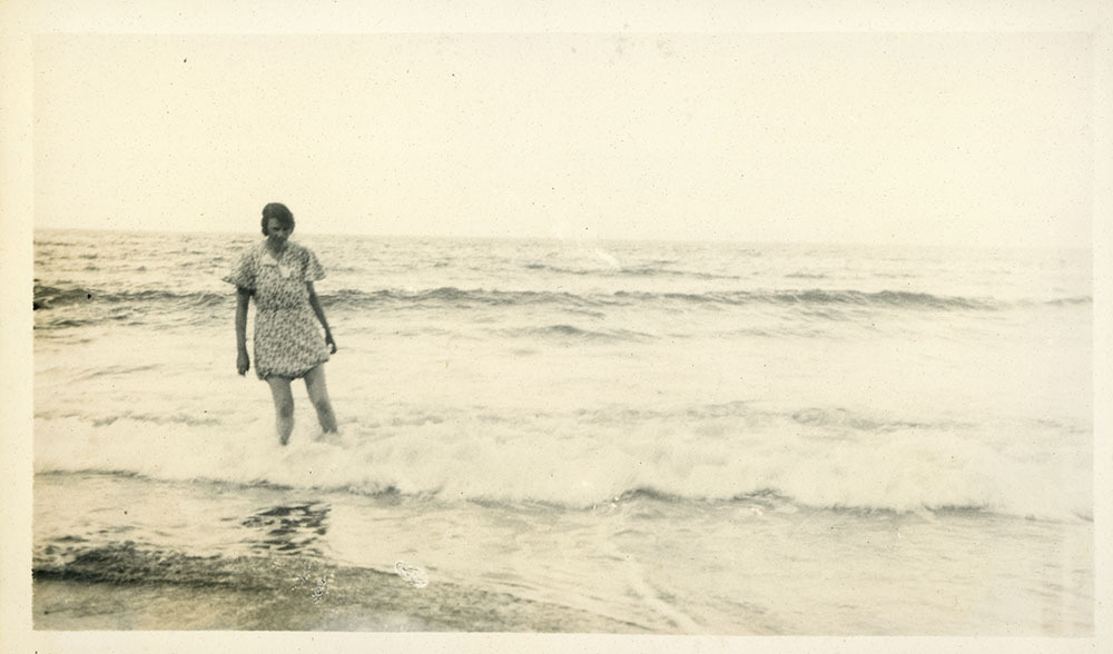 Hilda Elma Armstrong in the water at Alma Bay, Magnetic Island, [between 1908 and 1930].