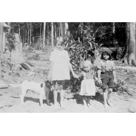 Paluma, children and dog at fourth camp site of Mount Spec Road, 1935 