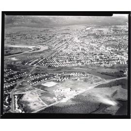 Townsville State High School and Railway Estate, Townsville, 1966. Aerial view
